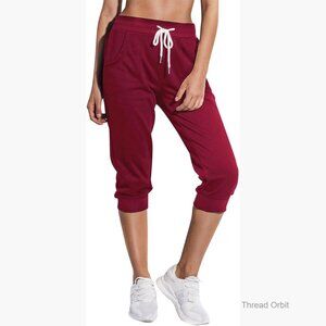 Cropped Jogger Sweatpants with Side Pockets, Drawstring Waist, Loose Fit